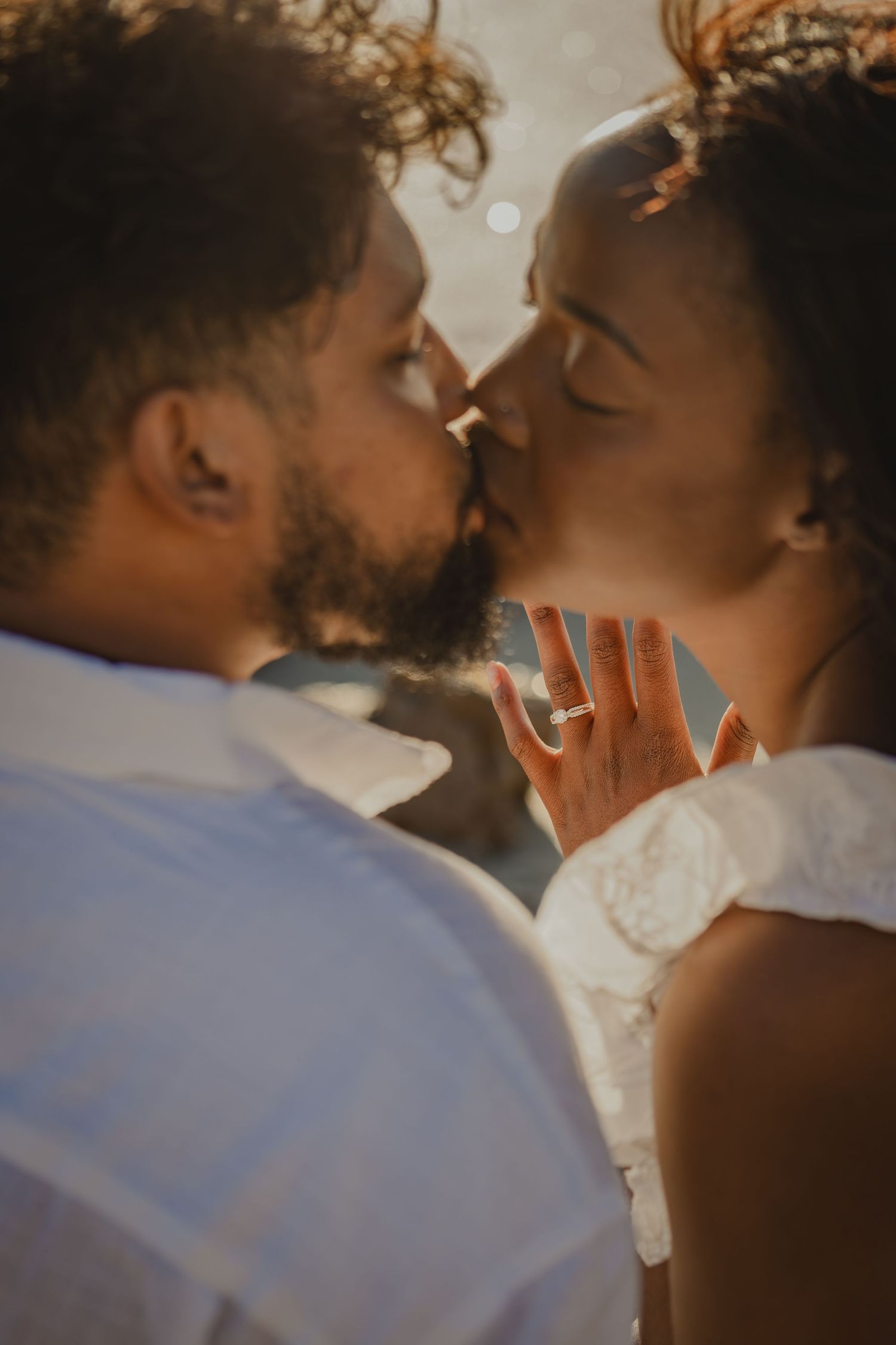 Close-up kiss on the beach