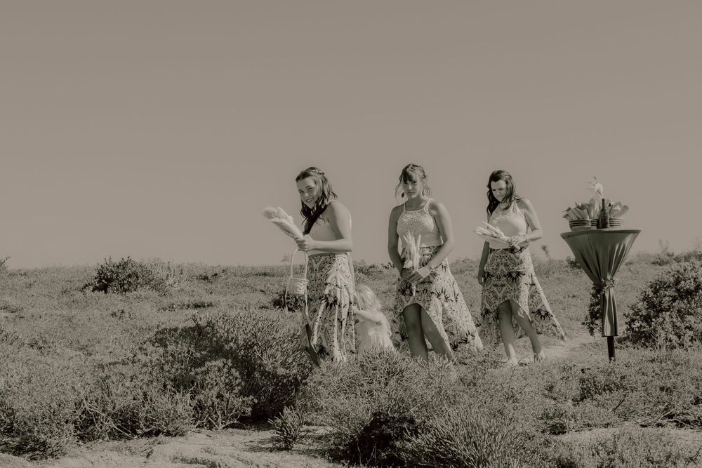Bridesmaids in black and white