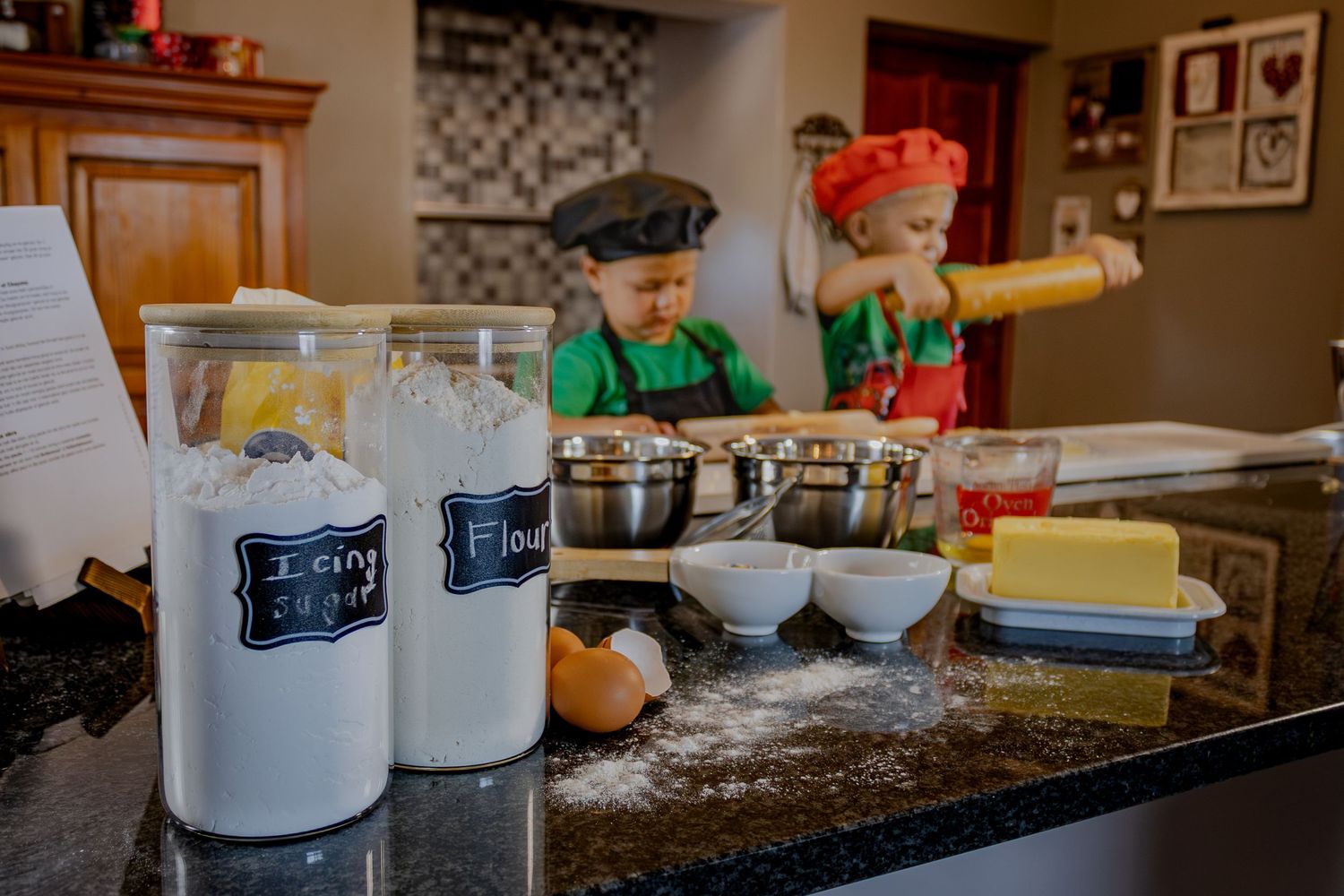 Children baking together at home