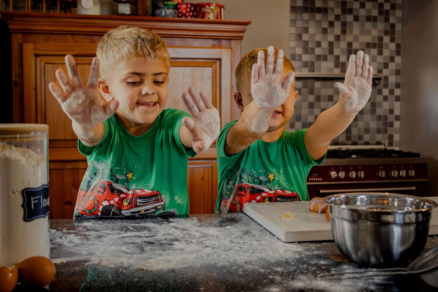 Children joyfully baking together